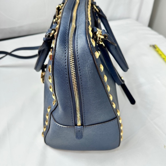 Michael Kors Large TZ SELMA STUD Satchel Bag NAVY Blue Saffiano Leather - Picture 8 of 12